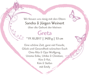 Babyanzeige von Greta Weinert von Osterholzer Kreisblatt
