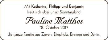 Babyanzeige von Pauline Matthes von WESER-KURIER