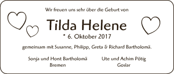 Babyanzeige von Tilda Helene  von WESER-KURIER