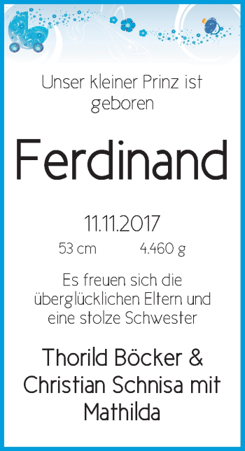 Babyanzeige von Ferdinand  von WESER-KURIER