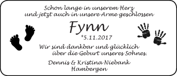 Babyanzeige von Fynn  von Osterholzer Kreisblatt