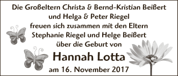 Babyanzeige von Hannah Lotta  von WESER-KURIER
