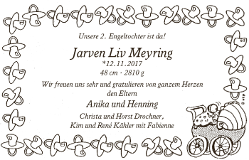 Babyanzeige von Jarven Liv Meyring von Osterholzer Kreisblatt