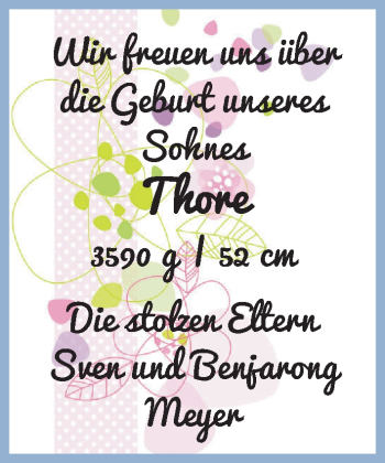 Babyanzeige von Thore  von WESER-KURIER