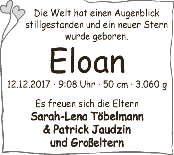 Babyanzeige von Eloan  von Achimer Kurier/Verdener Nachrichten
