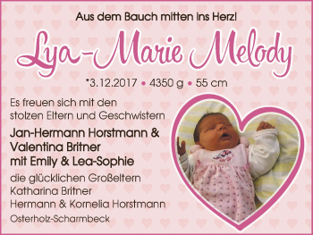 Babyanzeige von Lia-Marie Melody  von Osterholzer Kreisblatt