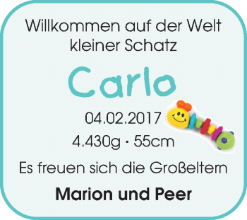 Babyanzeige von Carlo  von WESER-KURIER