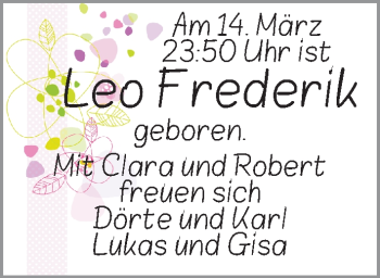 Babyanzeige von Leo Frederik  von WESER-KURIER