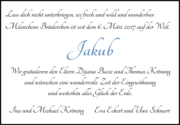 Babyanzeige von Jakub  von WESER-KURIER