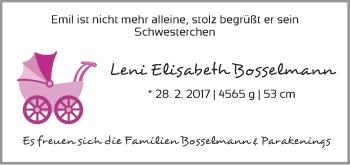 Babyanzeige von Leni Elisabeth Bosselmann von WESER-KURIER