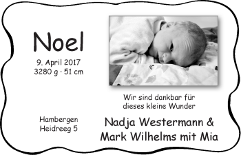 Babyanzeige von Noel Wilhelms von Osterholzer Kreisblatt