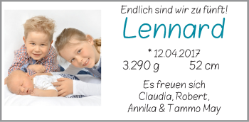 Babyanzeige von Lennard  von WESER-KURIER