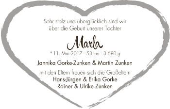 Babyanzeige von Marla  von WESER-KURIER