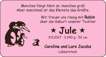 Babyanzeige von Jule  von Osterholzer Kreisblatt