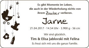 Babyanzeige von Jarne  von WESER-KURIER