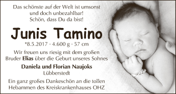 Babyanzeige von JUnis Tamino  von Osterholzer Kreisblatt