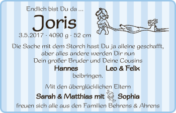 Babyanzeige von Joris  von Osterholzer Kreisblatt