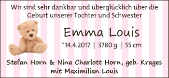 Babyanzeige von Emma Louis  von WESER-KURIER