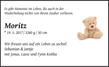 Babyanzeige von Moritz Koitka von Wuemme Zeitung