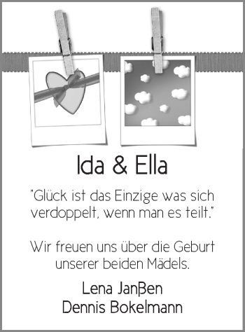 Babyanzeige von Ida und Ella  von Die Norddeutsche