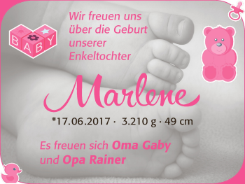 Babyanzeige von Marlene  von Die Norddeutsche