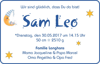 Babyanzeige von Sam Leo  von Achimer Kurier/Verdener Nachrichten