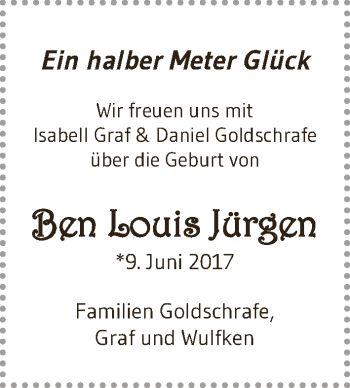 Babyanzeige von Ben Louis Jürgen  von WESER-KURIER