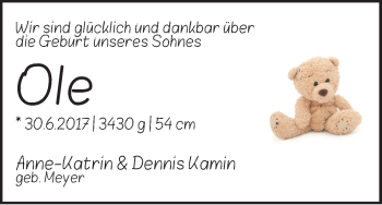 Babyanzeige von Ole  von WESER-KURIER