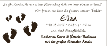 Babyanzeige von Elisa  von WESER-KURIER