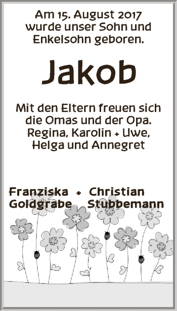 Babyanzeige von Jakob  von WESER-KURIER