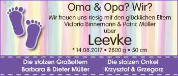 Babyanzeige von Leevke  von WESER-KURIER