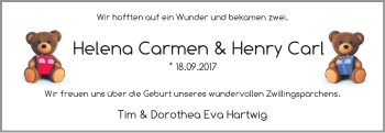 Babyanzeige von Helena Carmen und Henry Carl  von WESER-KURIER