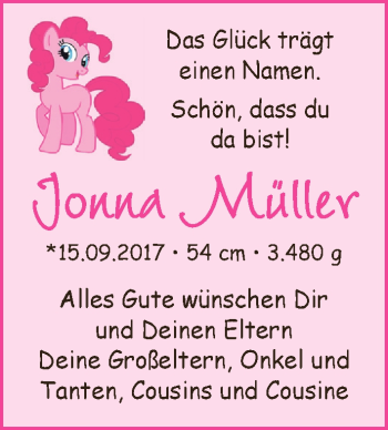 Babyanzeige von Jonna Müller von WESER-KURIER