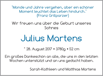 Babyanzeige von Julius Martens von WESER-KURIER