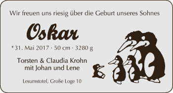 Babyanzeige von Oskar Krohn von Osterholzer Kreisblatt