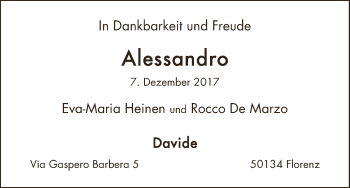 Babyanzeige von Alessandro  von WESER-KURIER