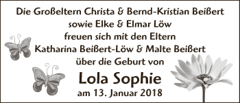 Babyanzeige von Lola Sophie  von WESER-KURIER