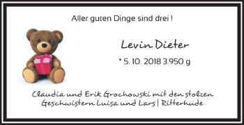 Babyanzeige von Levin Dieter Grochowski von WESER-KURIER