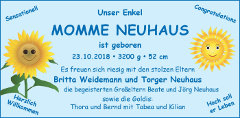 Babyanzeige von Momme Neuhaus von WESER-KURIER