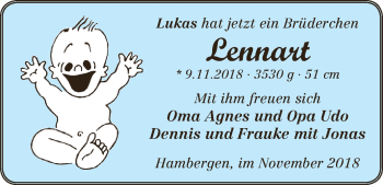 Babyanzeige von Lennart  von Osterholzer Kreisblatt