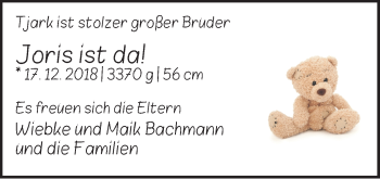 Babyanzeige von Joris Bachmann von WESER-KURIER