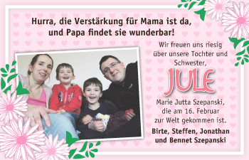 Babyanzeige von Jule Marie Jutta Szepanski von WESER-KURIER