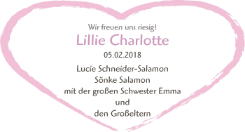 Babyanzeige von Lillie Charlotte  von WESER-KURIER