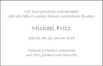 Babyanzeige von Michael Fritz Schmolken von Osterholzer Kreisblatt
