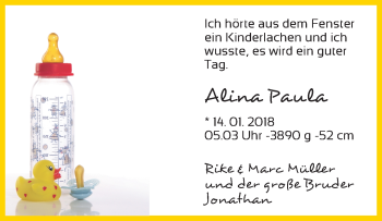 Babyanzeige von Alina Paula Müller von Osterholzer Kreisblatt