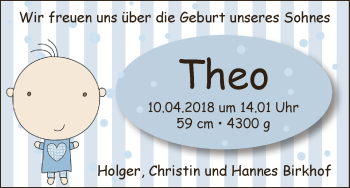 Babyanzeige von Theo Birkhof von Wuemme Zeitung