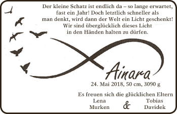Babyanzeige von Ainara  von Osterholzer Kreisblatt