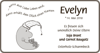 Babyanzeige von Evelyn  von Osterholzer Kreisblatt
