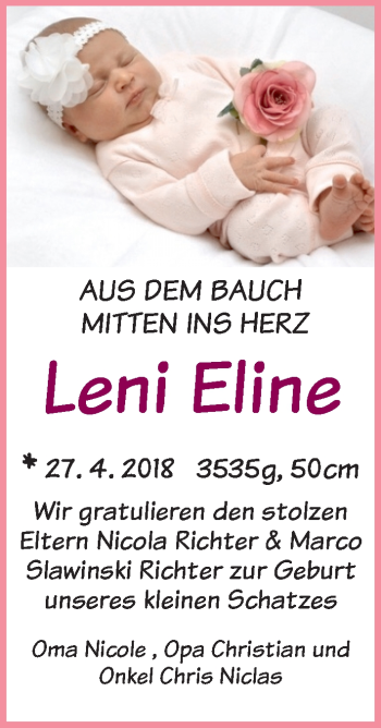 Babyanzeige von Leni Eline  von WESER-KURIER