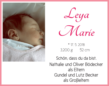 Babyanzeige von Leya Marie Bödecker von WESER-KURIER